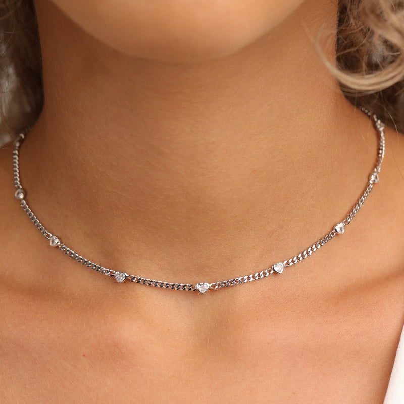 שרשרת כסף צו’קר תליונים לבבות