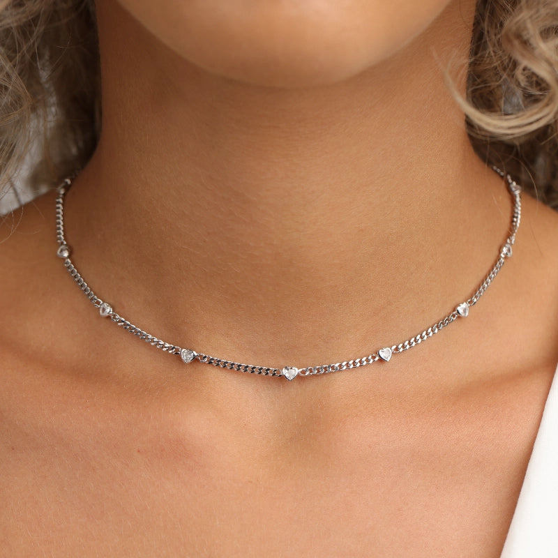 שרשרת כסף צו’קר תליונים לבבות