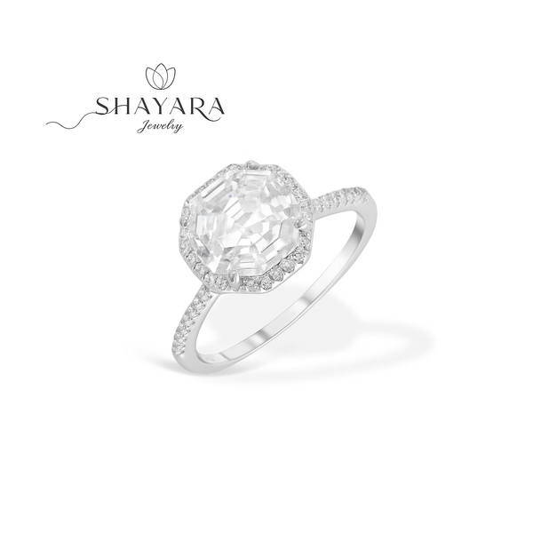 טבעת כסף סוליטר משושה