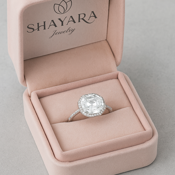 טבעת כסף סוליטר משושה