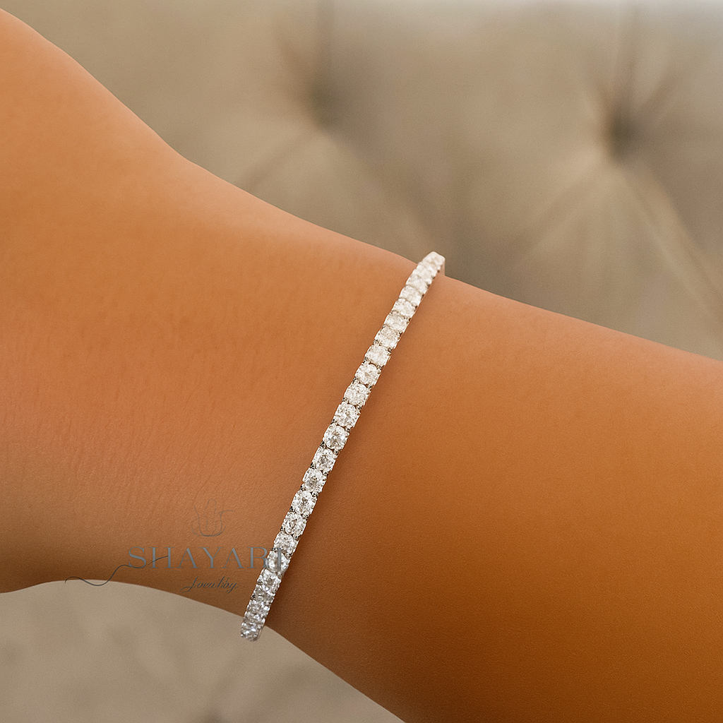 ✨ צמיד טניס קשיח גמיש יוקרתי משובץ אבני מוסונייט ✨