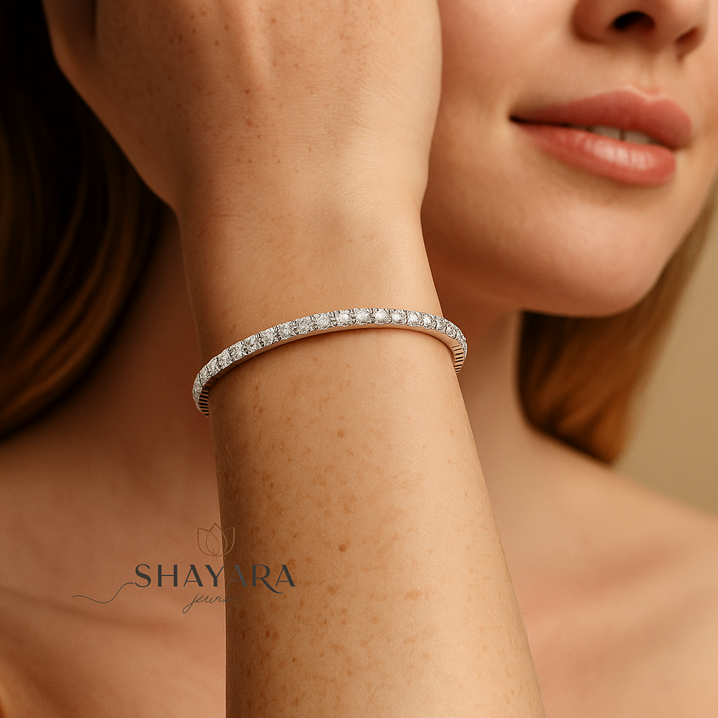 ✨ צמיד טניס קשיח גמיש יוקרתי משובץ אבני מוסונייט ✨