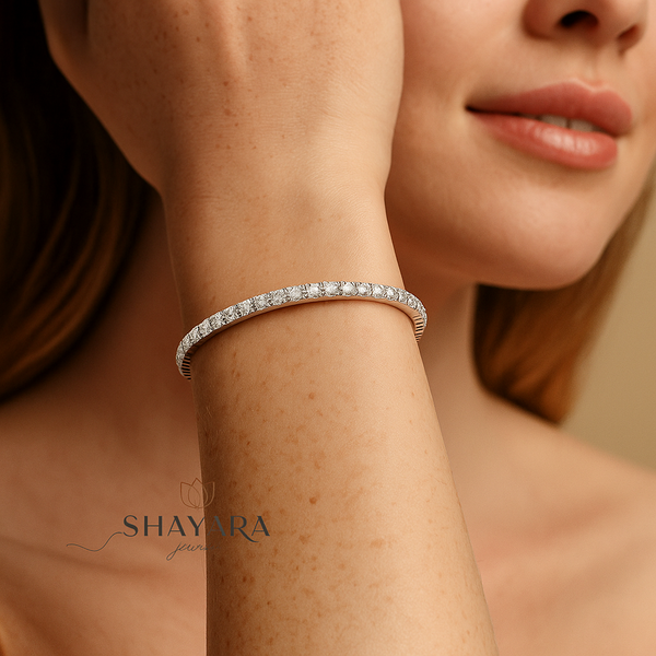 ✨ צמיד טניס קשיח גמיש יוקרתי משובץ אבני מוסונייט ✨