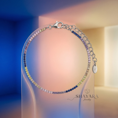 צמיד כסף טניס דק צבעוני