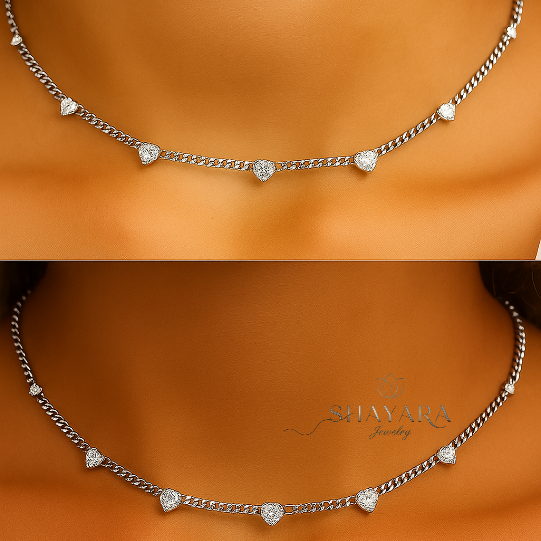 שרשרת כסף צו’קר תליונים לבבות