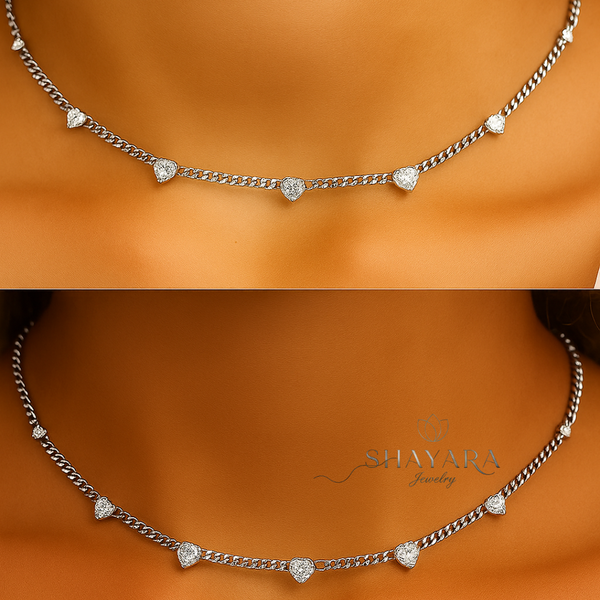 שרשרת כסף צו’קר תליונים לבבות