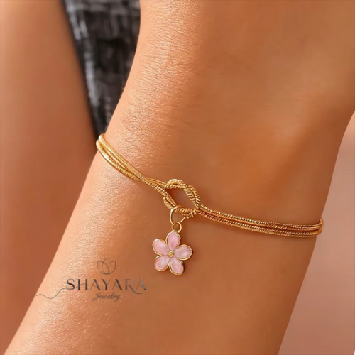 צמיד קשירת אהבה עם תליון פרח❤️