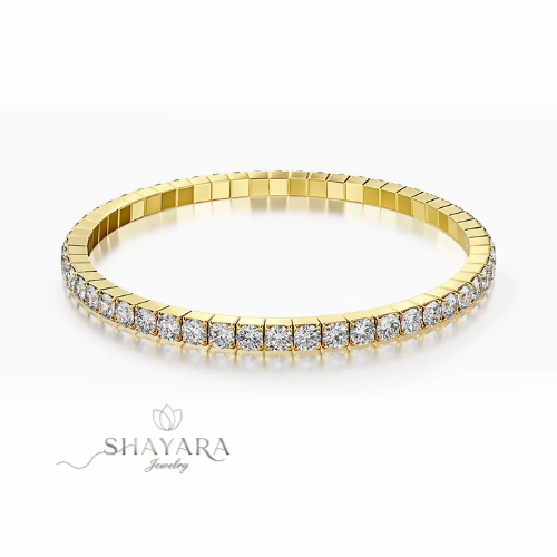 ✨ צמיד טניס קשיח גמיש יוקרתי משובץ אבני מוסונייט ✨