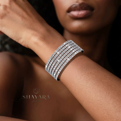 ✨ צמיד טניס קשיח גמיש יוקרתי משובץ אבני מוסונייט ✨