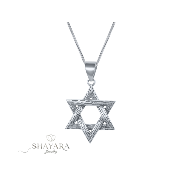 ✡ שרשרת "עוצמת המגן" – תליון מגן דוד בעיצוב מחוספס מכסף 925