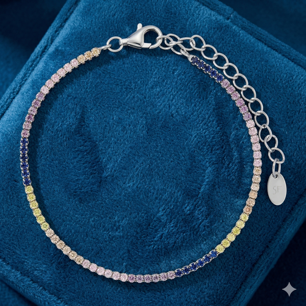 צמיד כסף טניס דק צבעוני