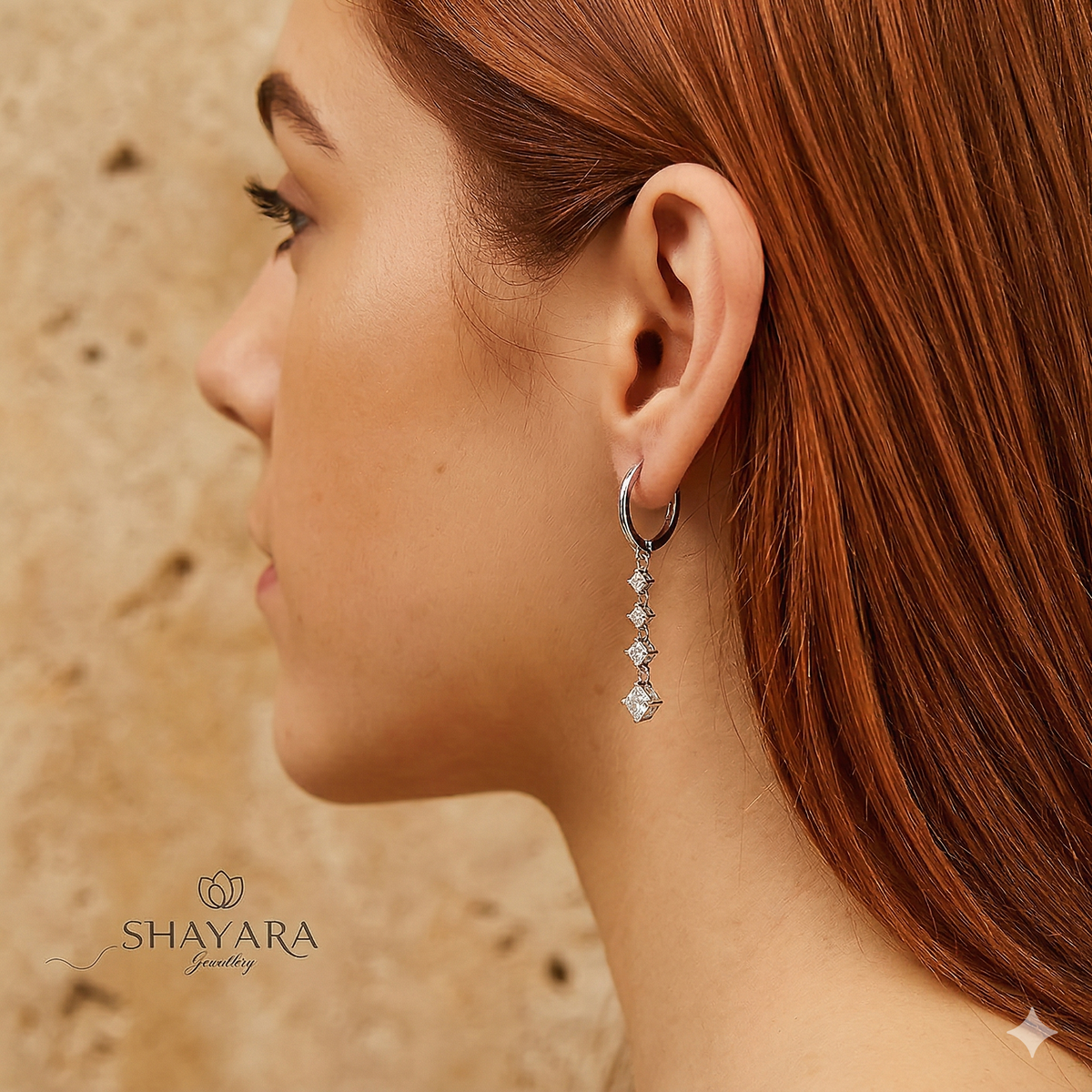 עגילי חישוק עם שרשרת מואיסנייט