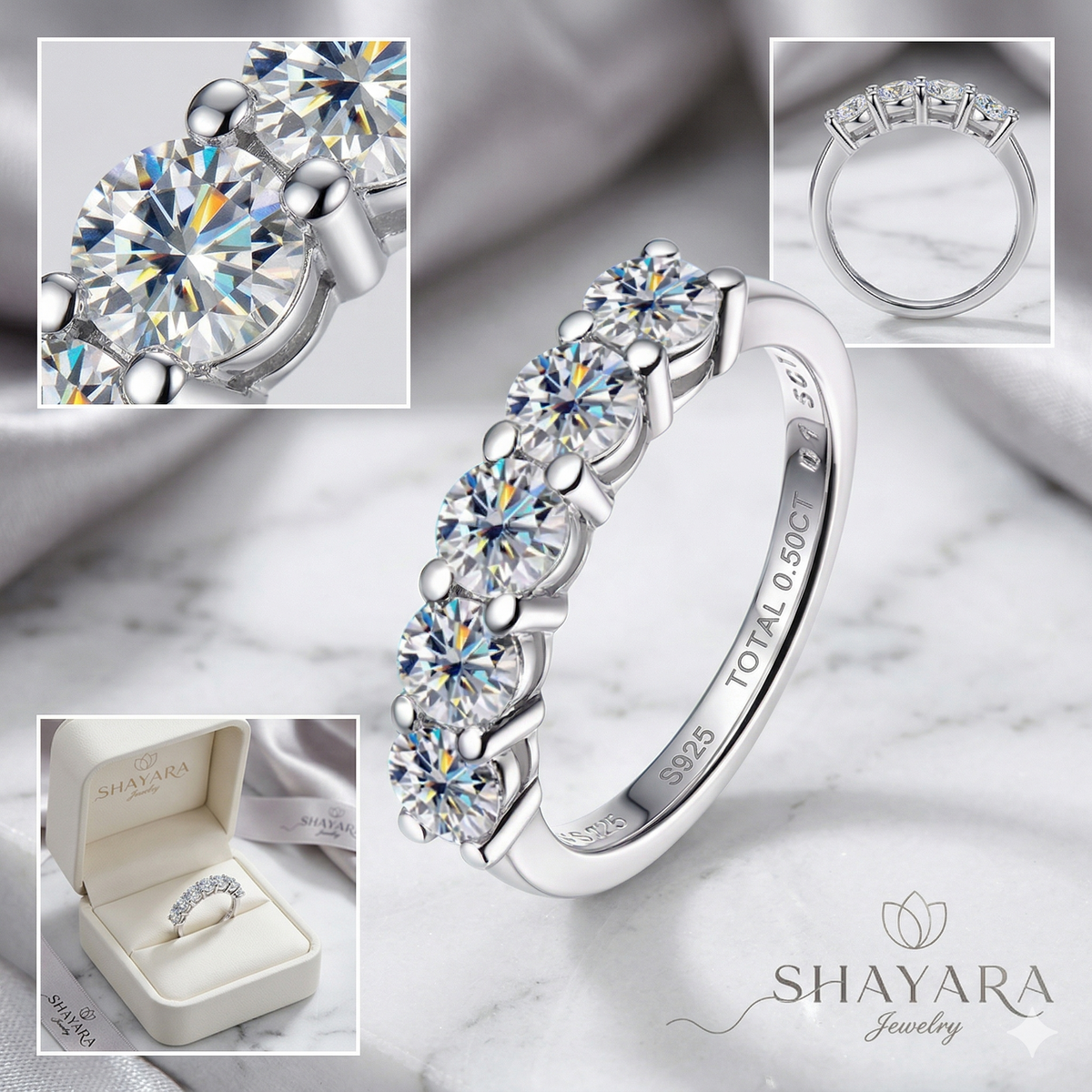 💎 טבעת סוליטר יוקרתית בשיבוץ 5 אבנים ✨ SALE מיוחד ✨