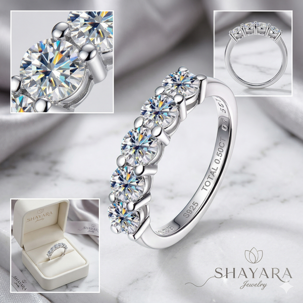 💎 טבעת סוליטר יוקרתית בשיבוץ 5 אבנים ✨ SALE מיוחד ✨