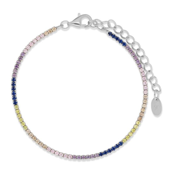 צמיד כסף טניס דק צבעוני