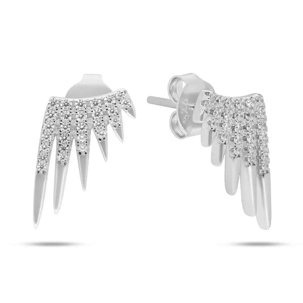 עגילי כסף 925 בעיצוב כנפי מלאך משובצות זירקונים נוצצים.