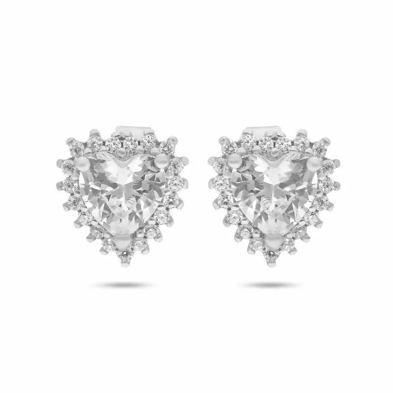 עגילי כסף 925 עם אבן מרכזית לבנה/כחולה בחיתוך לב