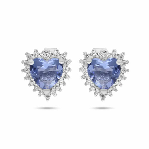 עגילי כסף 925 עם אבן מרכזית לבנה/כחולה בחיתוך לב